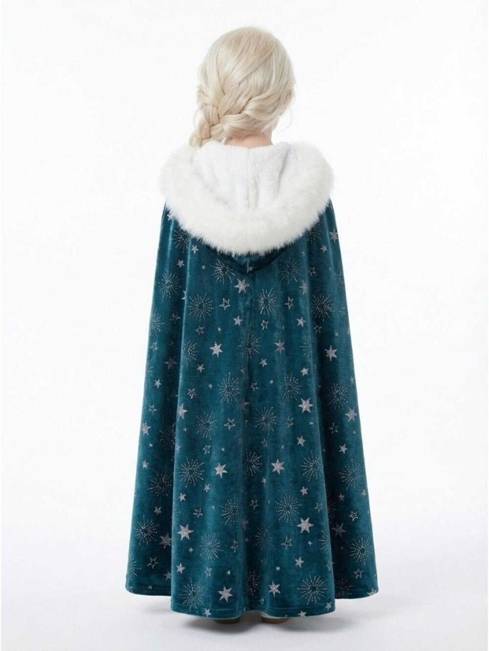 Girls Elsa Inspired Hooded Cape Faux Fur Princess Cloak